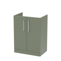 Nuie Hudson Reed Arno Floor Standing Vanity Unit, Durable 2 Soft Close Door Bathroom Sink Vanity Unit With Shelf In Satin Green, 600mm
