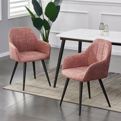 MCC Direct Set Of 2 Faux Suede Leather Dining Chairs With Arms Adrian Pink - image 1