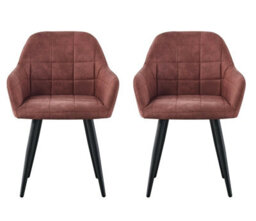MCC Direct Set Of 2 Faux Suede Leather Dining Chairs With Arms Adrian Pink - thumbnail 4