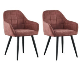 MCC Direct Set Of 2 Faux Suede Leather Dining Chairs With Arms Adrian Pink - thumbnail 3