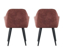 MCC Direct Set Of 2 Faux Suede Leather Dining Chairs With Arms Adrian Pink - thumbnail 5