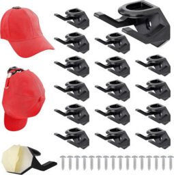 16 Pack Black Self-Adhesive Hat Hooks, Wall-Mounted Hat Holder For Baseball Caps - thumbnail 2