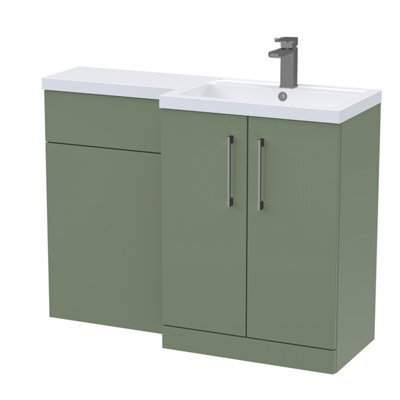 Balterley Right-Hand Bathroom Vanity And Wc Unit Combination With Basin - 1100mm - Satin Green With Brushed Pewter Handles - image 1