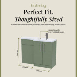 Balterley Right-Hand Bathroom Vanity And Wc Unit Combination With Basin - 1100mm - Satin Green With Brushed Pewter Handles - thumbnail 5