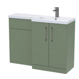 Balterley Right-Hand Bathroom Vanity And Wc Unit Combination With Basin - 1100mm - Satin Green With Brushed Pewter Handles - thumbnail 1