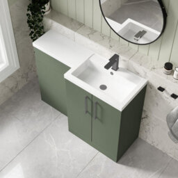Balterley Right-Hand Bathroom Vanity And Wc Unit Combination With Basin - 1100mm - Satin Green With Brushed Pewter Handles - thumbnail 3