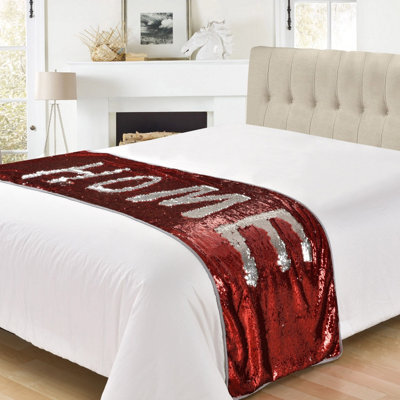 Velosso Mermaid Sparkle Sequin Throw Reversible Shimmering Blanket For Sofa Or Bed, Soft & Cosy, 65Cm X 200Cm - Red And Silver