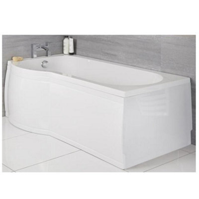 Homestylestore White 1675 X 850mm Bathroom Left Hand Curved P Shape Shower Bath With Side Panel And End Panel - image 1
