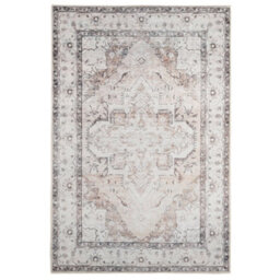 Loomed Greige Vintage Medallion Anti Slip Washable Rug 120X170Cm - thumbnail 1