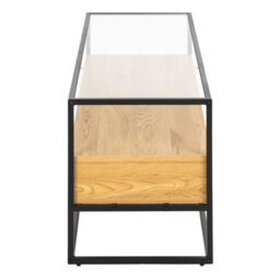 Wyld Haus Wrenna Tv Unit Black Frame, Natural Oak-Effect Shelves, Tempered Glass Top - thumbnail 5