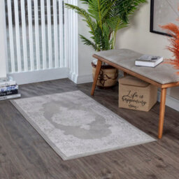 Livabliss Lustro-Vintage Grey Off-White Beige Traditional Boho Living Dining Bedroom Rug 80 X 150 Cm Easy Care, Non Shedding - thumbnail 2