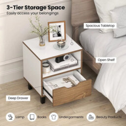 Mid Century Modern Bedside Table Nightstand W/drawer & Storage Shelf - thumbnail 3