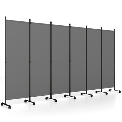 Costway Room Divider 6-Panel Folding Privacy Screen With Lockable Rolling Wheels And Wider Support Feet Grey - image 1