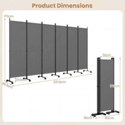 Costway Room Divider 6-Panel Folding Privacy Screen With Lockable Rolling Wheels And Wider Support Feet Grey - thumbnail 2