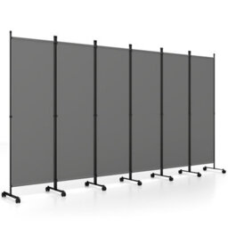 Costway Room Divider 6-Panel Folding Privacy Screen With Lockable Rolling Wheels And Wider Support Feet Grey - thumbnail 1