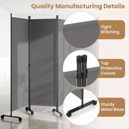 Costway Room Divider 6-Panel Folding Privacy Screen With Lockable Rolling Wheels And Wider Support Feet Grey - thumbnail 6