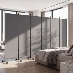 Costway Room Divider 6-Panel Folding Privacy Screen With Lockable Rolling Wheels And Wider Support Feet Grey - thumbnail 5