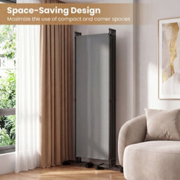Costway Room Divider 6-Panel Folding Privacy Screen With Lockable Rolling Wheels And Wider Support Feet Grey - thumbnail 9