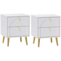 Homcom 2-Piece Bedside Tables Set With 2 Drawers For Bedroom, White - thumbnail 2