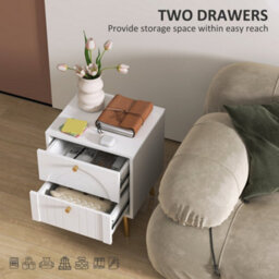 Homcom 2-Piece Bedside Tables Set With 2 Drawers For Bedroom, White - thumbnail 5