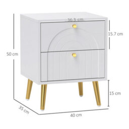Homcom 2-Piece Bedside Tables Set With 2 Drawers For Bedroom, White - thumbnail 3