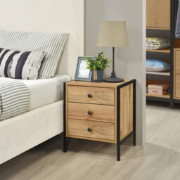 Swish Furniture Alva 3 Drawer Oak Bedside Chest Of Drawers Cabinet Nightstand - thumbnail 1