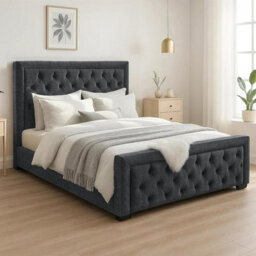 Naples Charcoal Upholstered Chesterfield Single Bed Frame, Modern Luxury Floor-Standing Headboard & Footboard - thumbnail 2