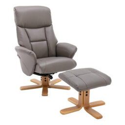 Morris Living The Giza - Faux Leather Swivel Recliner Chair & Matching Footstool In Grey