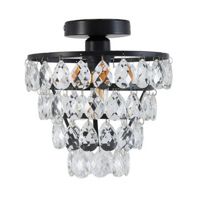 Living And Home E27 Modern Black Round Crystal Ceiling Light With Layered Pendant Design, 60W - image 1