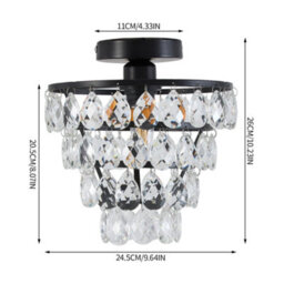 Living And Home E27 Modern Black Round Crystal Ceiling Light With Layered Pendant Design, 60W - thumbnail 5