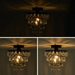 Living And Home E27 Modern Black Round Crystal Ceiling Light With Layered Pendant Design, 60W - thumbnail 4