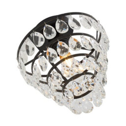 Living And Home E27 Modern Black Round Crystal Ceiling Light With Layered Pendant Design, 60W - thumbnail 3