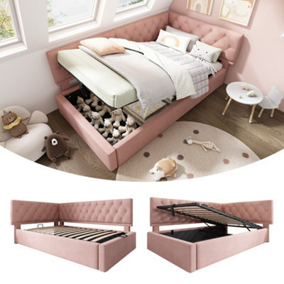 Single Velvet Ottoman Daybed With Hydraulic Storage - image 1