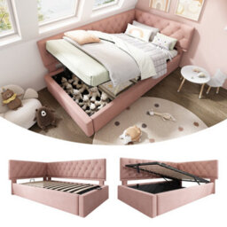 Single Velvet Ottoman Daybed With Hydraulic Storage - thumbnail 1