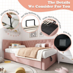 Single Velvet Ottoman Daybed With Hydraulic Storage - thumbnail 4