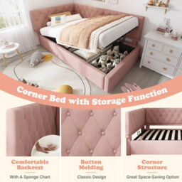 Single Velvet Ottoman Daybed With Hydraulic Storage - thumbnail 6
