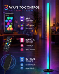 LEDREM Lusia Led Floor Lamp, Rgb Color Changing Ambient Light, App/remote/in-Line Control, Music Sync, 18 X 18 X 139.4 Cm, Matte Black - thumbnail 6