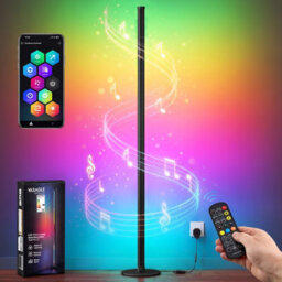 LEDREM Lusia Led Floor Lamp, Rgb Color Changing Ambient Light, App/remote/in-Line Control, Music Sync, 18 X 18 X 139.4 Cm, Matte Black - thumbnail 1