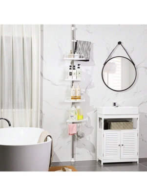 LEDREM Adjustable Bathroom Corner Shelf, Telescopic Shower Caddy, 95-300 Cm, Floor To Ceiling, With Stainless Steel Frame