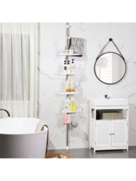 LEDREM Adjustable Bathroom Corner Shelf, Telescopic Shower Caddy, 95-300 Cm, Floor To Ceiling, With Stainless Steel Frame - thumbnail 1