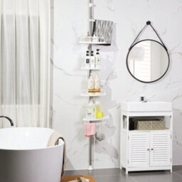 LEDREM Adjustable Bathroom Corner Shelf, Telescopic Shower Caddy, 95-300 Cm, Floor To Ceiling, With Stainless Steel Frame - thumbnail 3