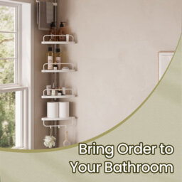LEDREM Adjustable Bathroom Corner Shelf, Telescopic Shower Caddy, 95-300 Cm, Floor To Ceiling, With Stainless Steel Frame - thumbnail 4