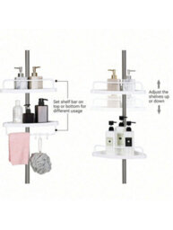LEDREM Adjustable Bathroom Corner Shelf, Telescopic Shower Caddy, 95-300 Cm, Floor To Ceiling, With Stainless Steel Frame - thumbnail 8