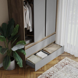 Urbn-Living Urbnliving 240Cm Height Oak Carcass 6 Sliding Grey Door 4 Drawer Freestanding Wardrobe Clothes Storage Hanging Rail Bedroom - thumbnail 8