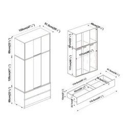 Urbn-Living Urbnliving 240Cm Height Oak Carcass 6 Sliding Grey Door 4 Drawer Freestanding Wardrobe Clothes Storage Hanging Rail Bedroom - thumbnail 9