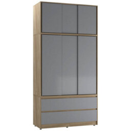Urbn-Living Urbnliving 240Cm Height Oak Carcass 6 Sliding Grey Door 4 Drawer Freestanding Wardrobe Clothes Storage Hanging Rail Bedroom - thumbnail 1