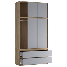 Urbn-Living Urbnliving 240Cm Height Oak Carcass 6 Sliding Grey Door 4 Drawer Freestanding Wardrobe Clothes Storage Hanging Rail Bedroom - thumbnail 7