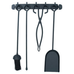 "AB Tools 18"" Loop Brush, Shovel, Tongs & Poker With Bracket Fire Coal Wood Log Burner"