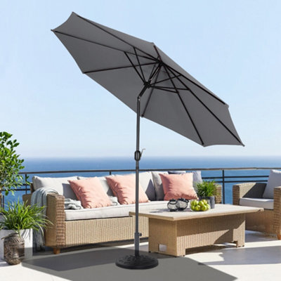 Living And Home 3M Large Rotating Garden Parasol Outdoor Beach Umbrella Patio Sun Shade Crank Tilt With Black Base, Dark Grey - image 1