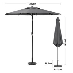 Living And Home 3M Large Rotating Garden Parasol Outdoor Beach Umbrella Patio Sun Shade Crank Tilt With Black Base, Dark Grey - thumbnail 5